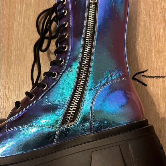 Doll’s Kill Current Mood Metallic Blue Platform Combat Boots Size 8 - Picture 7 of 12